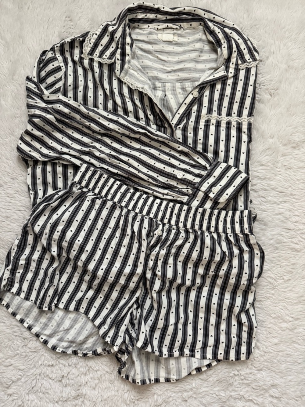 aerie Black and White Striped Button-Front Pajama Set